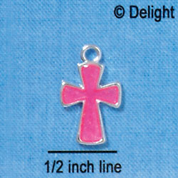 C2882+ - 2-Sided Hot Pink Glitter Cross - Silver Charm ( 6 charms per package )