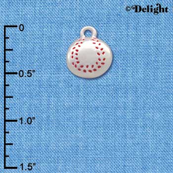 C2890+ - Silver Baseball - 2 Sided - Silver Charm (6 charms per package)