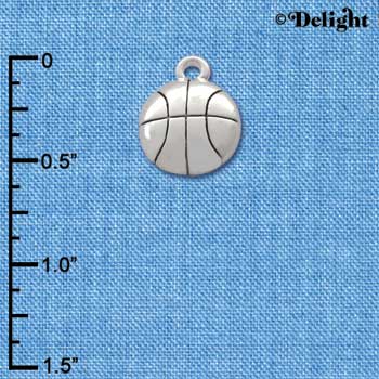C2891+ - Silver Basketball - 2 Sided - Silver Charm (6 charms per package)