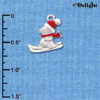 C2894+ - Silver Penguin on Skis - 2 Sided - Silver Charm (6 charms per package)
