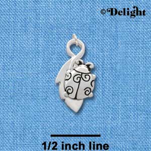 C2902+ - Antiqued Ladybug on Leaf Charm - 3-D Silver Charm (6 charms per package)