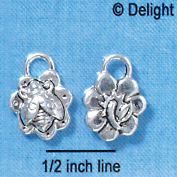 C2903+ - Antiqued Silver Bee on Flower Charm - 3-D Silver Charm (6 charms per package)