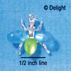 C2909 - Large Silver Bee with Green Resin Wings & Blue Resin Body - Silver Charm (6 charms per package)