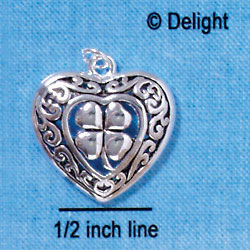 C2911 - Large Silver Heart with Four Leaf Clover - Silver Bee with Amber Resin Body - Silver Charm (6 charms per package)