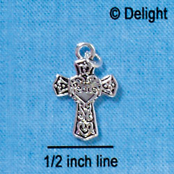 C2914+ - 2 Sided Silver Peace Cross - Silver Charm (6 charms per package)