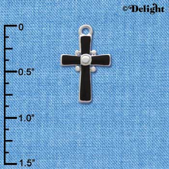 C2915 - Black Enamel Cross - Silver Charm (6 charms per package)