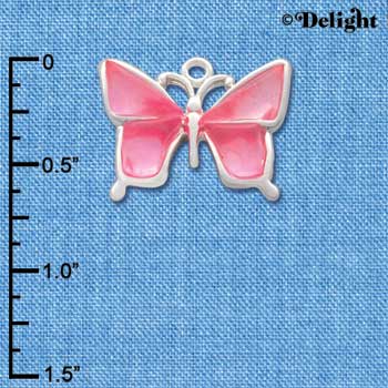 C2916 - Large Pink Resin Butterfly - Silver Charm (6 charms per package)