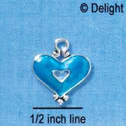 C2922 - Hot Blue Enamel Heart with Cutout - Silver Charm (6 charms per package)