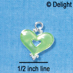 C2923 - Lime Green Enamel Heart with Cutout - Silver Charm (6 charms per package)