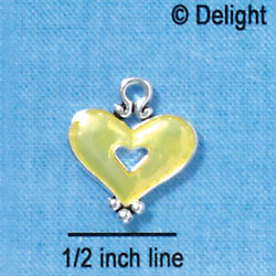 C2924 - Hot Yellow Enamel Heart with Cutout - Silver Charm (6 charms per package)