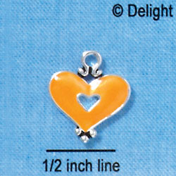 C2925 - Hot Orange Enamel Heart with Cutout - Silver Charm (6 charms per package)