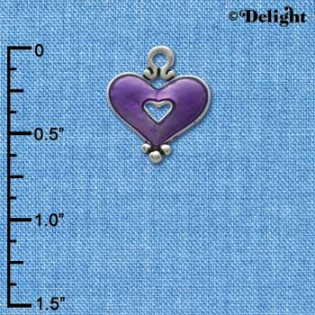 C2926 - Hot Purple Enamel Heart with Cutout - Silver Charm (6 charms per package)