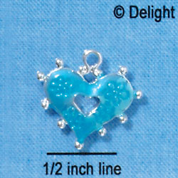 C2928+ - 2 Sided Hot Blue Enamel Heart with Flowers - Silver Charm (6 charms per package)