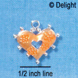 C2931+ - 2 Sided Hot Orange Enamel Heart with Flowers - Silver Charm (6 charms per package)