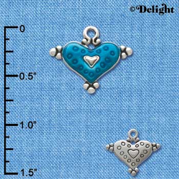 C2940+ - Hot Blue Enamel Heart with Circles - Silver Charm (6 charms per package)