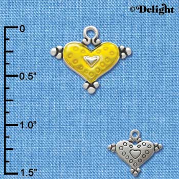 C2942+ - Hot Yellow Enamel Heart with Circles - Silver Charm (6 charms per package)