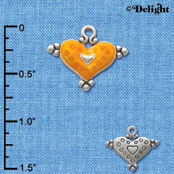 C2943+ - Hot Orange Enamel Heart with Circles - Silver Charm (6 charms per package)