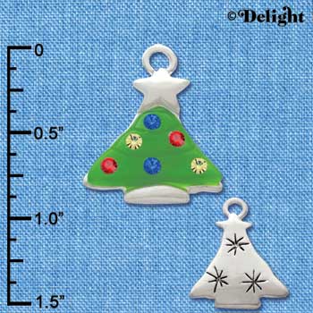 C2955 - Greeen Resin Christmas Tree with Swarovski Crystals - Silver Charm (6 charms per package)