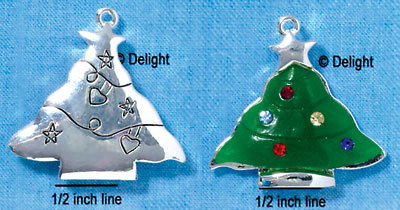C2959 - Large Resin Christmas Tree Pendant with Swarovski Crystals - Silver Pendant (2 per package)