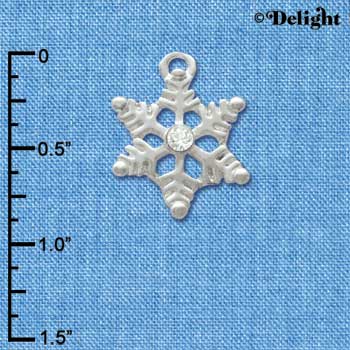 C2965 - Silver Snowflake Charm with Clear Swarovski Crystal - Silver Charm (6 charms per package)