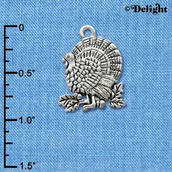 C2966+ - Antiqued Silver Turkey - 2 sided - Silver Charm (6 charms per package)