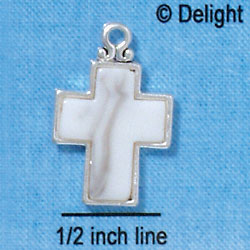C2976 - Faux White Marble Resin Cross - Silver Charm (6 charms per package)