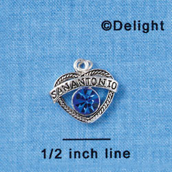 C2990 - San Antonio Open Heart with Sapphire Swarovski Crystal - Silver Charm