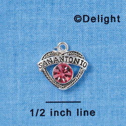 C2991 - San Antonio Open Heart with Hot Pink Swarovski Crystal - Silver Charm