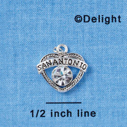 C2992 - San Antonio Open Heart with Clear Swarovski Crystal - Silver Charm