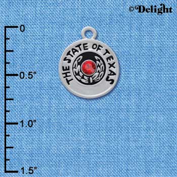 C3001 - Seal of Texas with Red Swarovski Crystals - Silver Charm