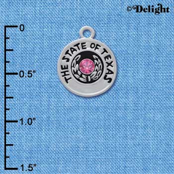 C3003 - Seal of Texas with Hot Pink Swarovski Crystals - Silver Charm