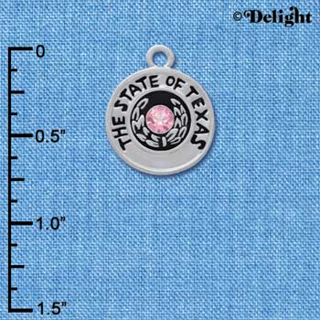 C3004 - Seal of Texas with Light Pink Swarovski Crystals - Silver Charm