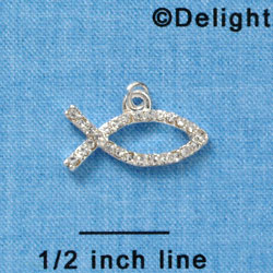 C3021* - Small Clear Swarovski Crystal Christian fish - Silver Charm (2 per package)