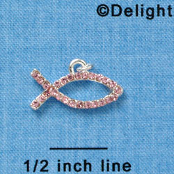 C3022* - Small Light Pink Swarovski Crystal Christian fish - Silver Charm (2 per package)