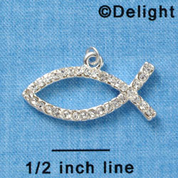 C3023* - Large Clear Swarovski Crystal Christian fish - Silver Charm (2 per package)