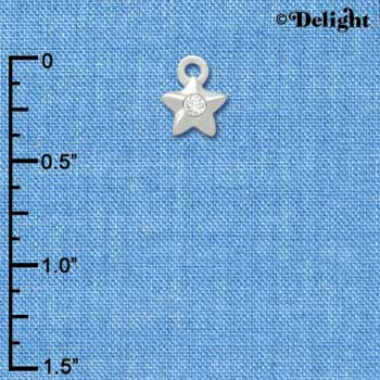 C3031 - Mini Silver Star with Clear Swarovski Crystal - Silver Charm