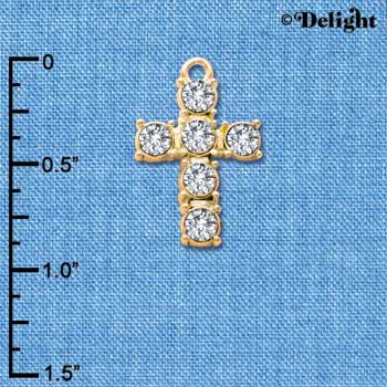 C3106 - Large Clear 6 Stone Swarovski Crystal Cross - Gold Plated Charm - Gold Plated Charm