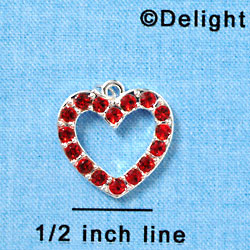 C3123 - Red Swarovski Crystal Open Heart - Silver Charm (2 per package)
