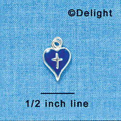 C3133 - Blue Heart with Cross - Silver Charm (6 per package)