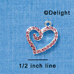 C3138 - Pink Swarovski Curled Heart - Silver Charm (Left and Right) (2 per package)