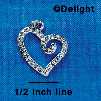 C3139 - Clear Swarovski Curled Heart - Silver Charm (Left and Right) (2 per package)
