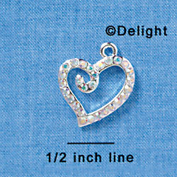 C3140 - Clear AB Swarovski Curled Heart - Silver Charm (Left and Right) (2 per package)