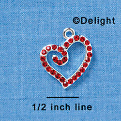 C3141 - Red Swarovski Curled Heart - Silver Charm (Left and Right) (2 per package)