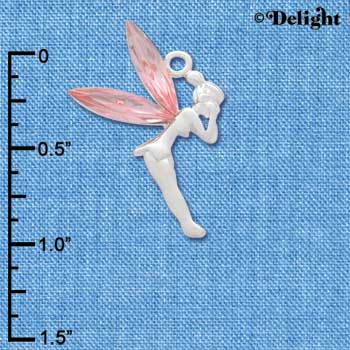 C3149 ctlf - Silver Fairy with Pink Swarovski Crystal Wings - Silver Charm (2 per package)