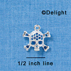 C3162 - Silver Skull and Crossbones with Sapphire Blue Swarovski Crystals - Silver Charm (2 per package)