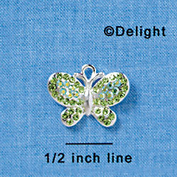 C3172 - Peridot Green Swarovski Crystal Butterfly with Peridot AB Accents - Silver Charm (2 per package)