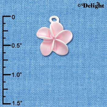 C3260 - Pearl Pink Plumeria Flower - Silver Charm (6 charms per package)