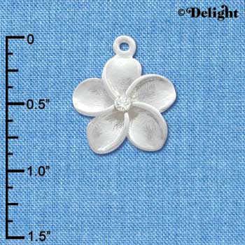 C3263 - Large Silver Plumeria Flower with Swarovski Crystal Accent- Silver Charm (6 charms per package)
