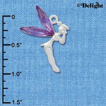 C3311 - Large Silver Fairy with Purple Resin Wings - Silver Charm (6 charms per package)