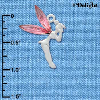 C3312 - Large Silver Fairy with Pink Resin Wings - Silver Charm (6 charms per package)